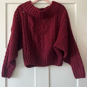 Anthropologie Maroon Cable Knit Turtleneck Sweater